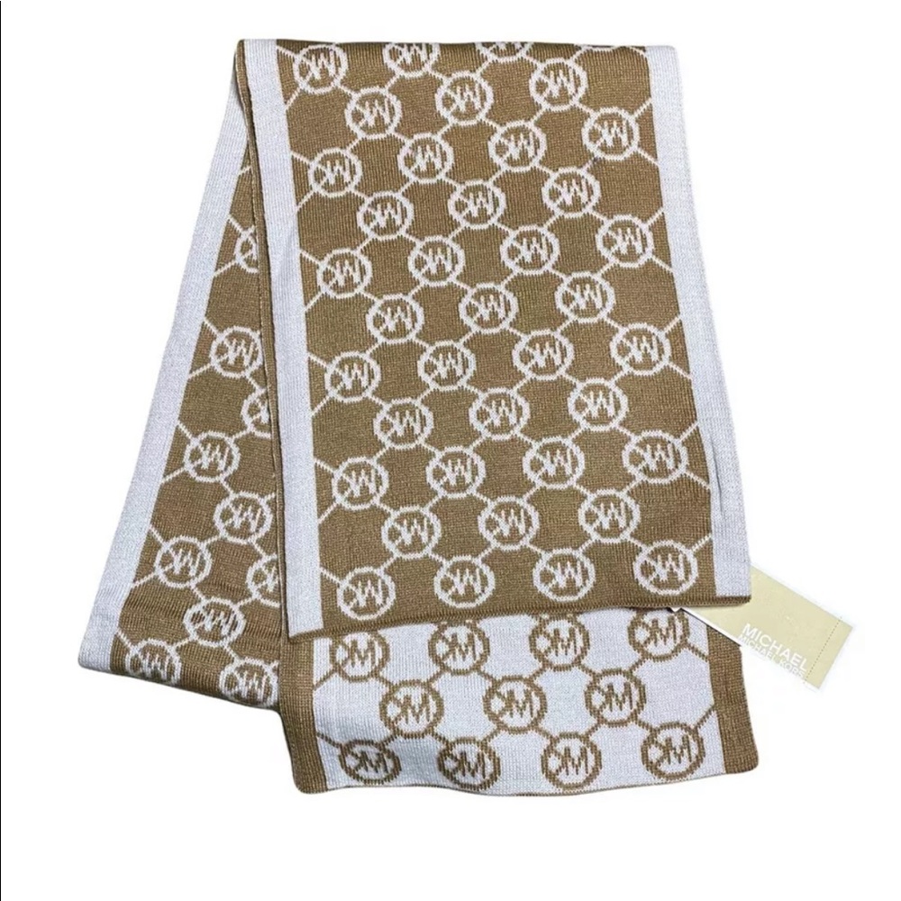New MICHAEL KORS JET SET LOGO PRINT Scarf Women's Brown / White One Size